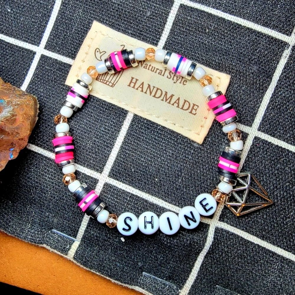 Shine Silver Diamond HANDMADE Beaded Word Bracelet